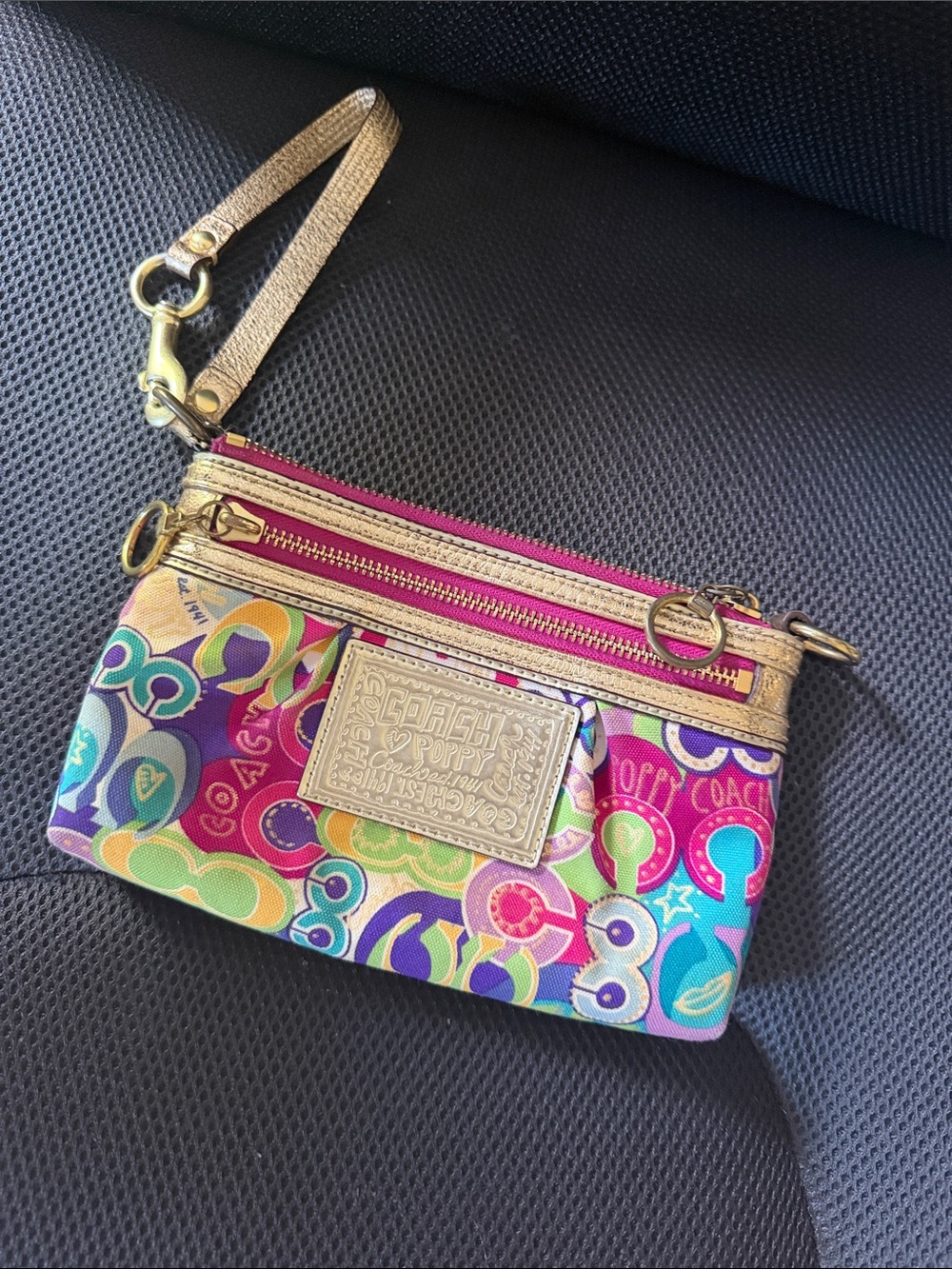 Coach Multicolor Pop Print Wristlet with Gold Trim